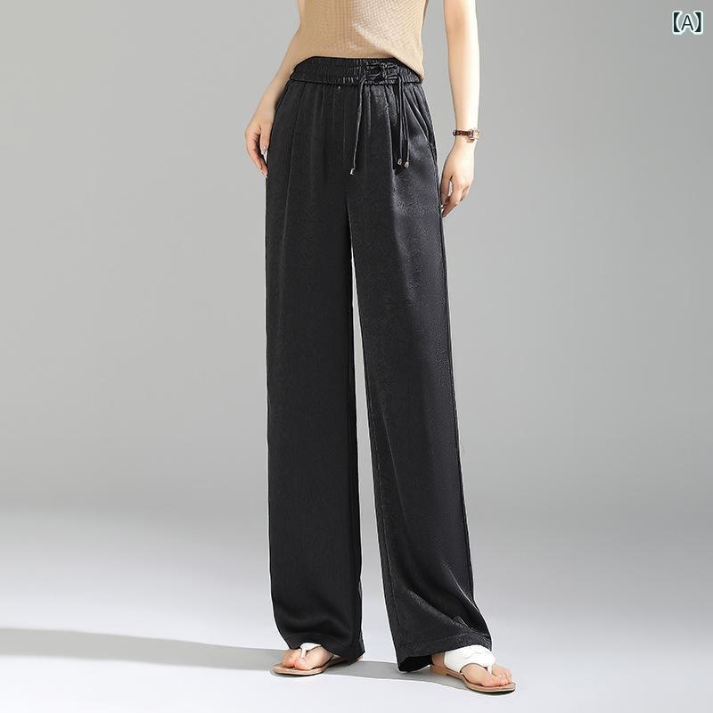 パンツ レディース ワイドパンツ 接触冷感 春夏 薄手 ハイウエスト ドレープ感 細見え 脚長効果 カジュアル 通勤 普段使い 伸縮性 ロング丈 ポリエステル素材