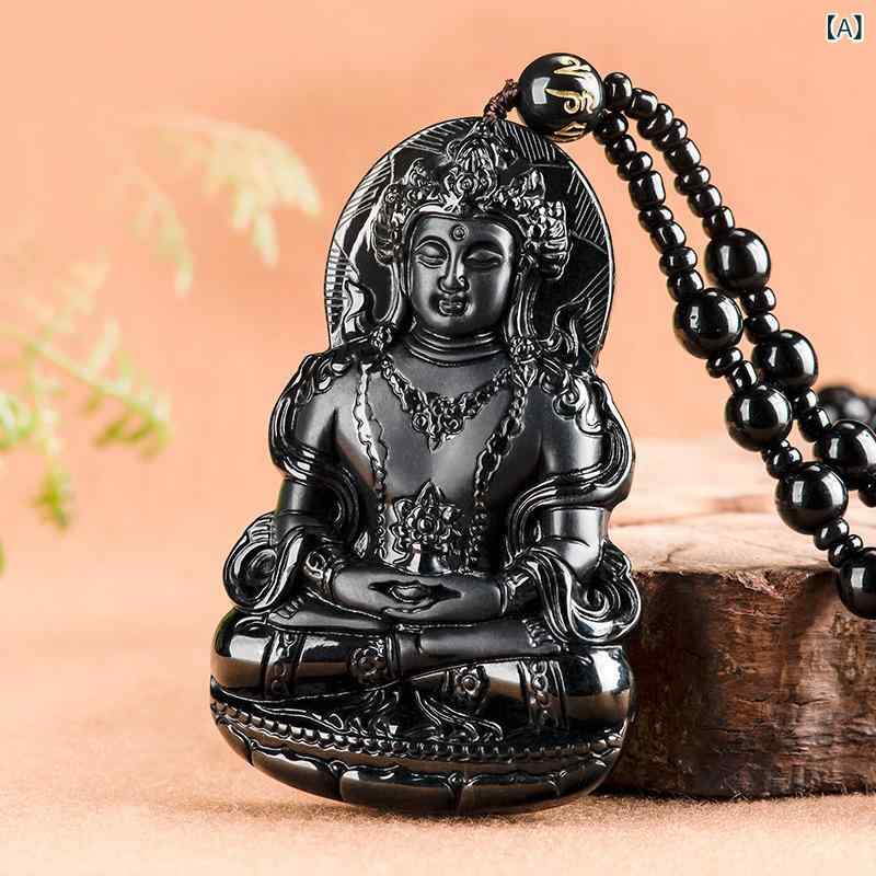 ネックレス 男女兼用 天然 A貨 翡翠 墨翡 氷種 ターラー観音 仏像 彫刻 ペンダントトップ 玉石 お守り 開運 無病息災 厄除け 魔除け パワーストーン 民族調