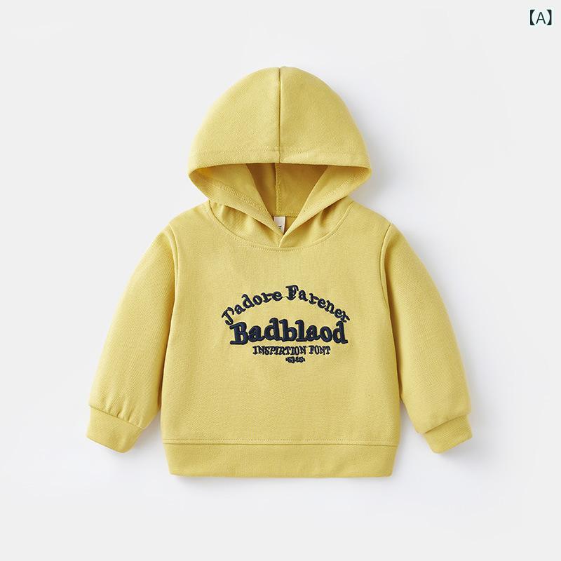 トレーナー 男の子 キッズ ベビー 子供服 刺繍 カートゥーン柄 春秋 ロング丈 長袖 韓国風 おしゃれ トレンド カジュアル プルオーバー ポリエステル 普段使い 通園 通学 イエロー
