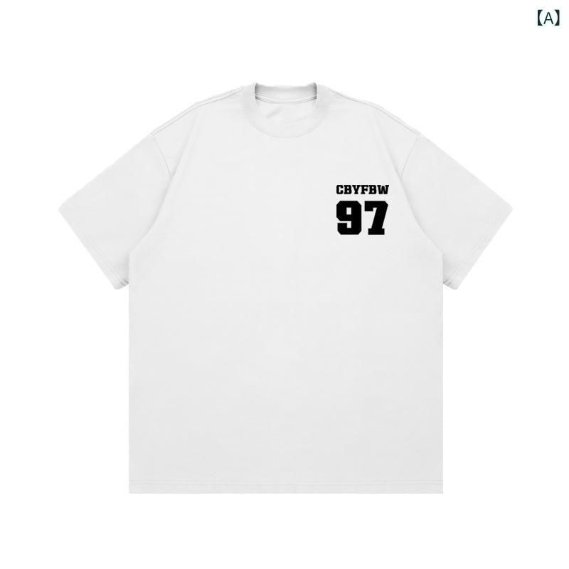 Tシャツ メンズ ヘビーウェイト 厚手 透け感防止 クルーネック ドロップショルダー オーバーサイズ ゆったり ルーズフィット コットン プリント ストリート系 カジュアル 春夏