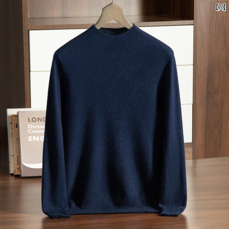 セーター メンズ 男性用 カシミヤ混 ウール ニット クルーネック 長袖 あたたか ベーシック 無地 ゆったり トップス カジュアル 普段使い 上質 秋冬