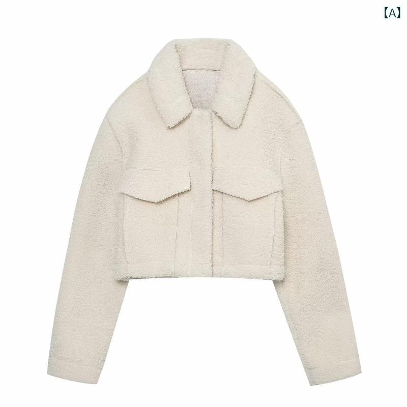 フリース レディース 女性用 秋冬 ショート丈 厚手 保温 あったか ポケット付き 襟付き シングルボタン Aライン 無地 長袖 きれいめ カジュアル 通勤 オフィス 普段使い ポリエステル アウター