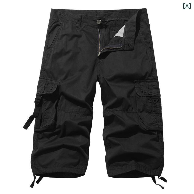 パンツ メンズ カーゴパンツ 7分丈 クロップドパンツ ゆったり ルーズフィット ワイド カジュアル 普段使い タウンユース アウトドア マルチポケット 薄手 綿 コットン ストレッチ ノーアイロン ストレートシルエット ウォッシュ加工 春夏