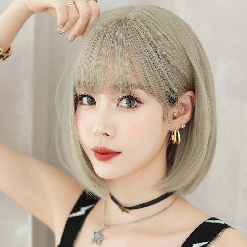 ウィッグ レディース フルウィッグ ボブ 内巻き ストレート 丸顔 小顔効果 前髪あり 耐熱ファイバー 通気性抜群 ふんわり ナチュラルスタイル ベージュブラウン 普段使い イメチェン