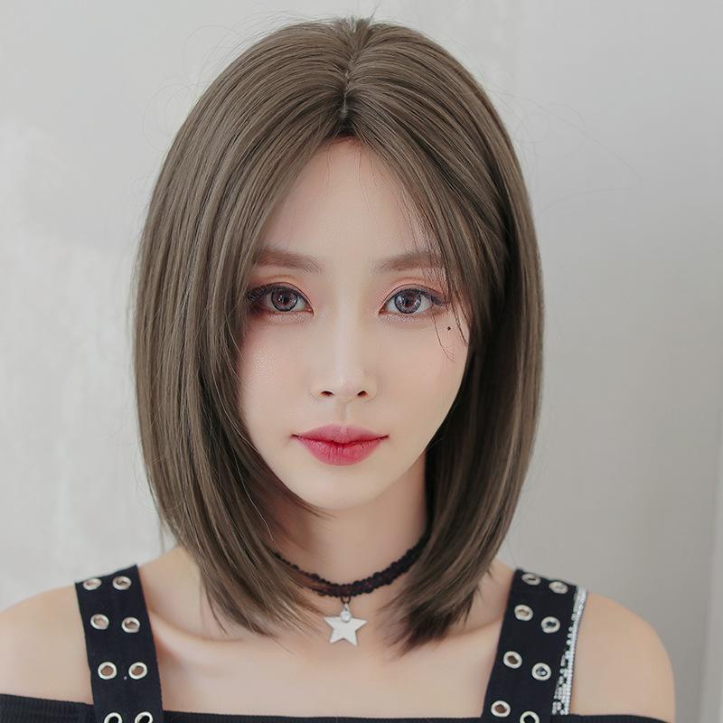 ウィッグ レディース 女性用 フルウィッグ ショートボブ 鎖骨ヘア ストレート センターパート 小顔効果 顔周りカバー 耐熱ファイバー ミルクティーアッシュ アッシュブラウン ダークブラウン かつら