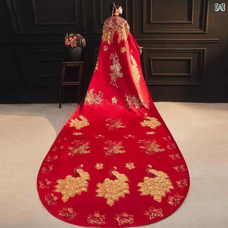 婚礼の儀膝掛け レディース 中華風 婚礼の儀 花嫁御寮 ロングギア 大判 ケープ ポリエステル ブドウ酒赤いこと 音の大きさ感 交歓会 前撮り 後撮り ドレス-レディースファッション