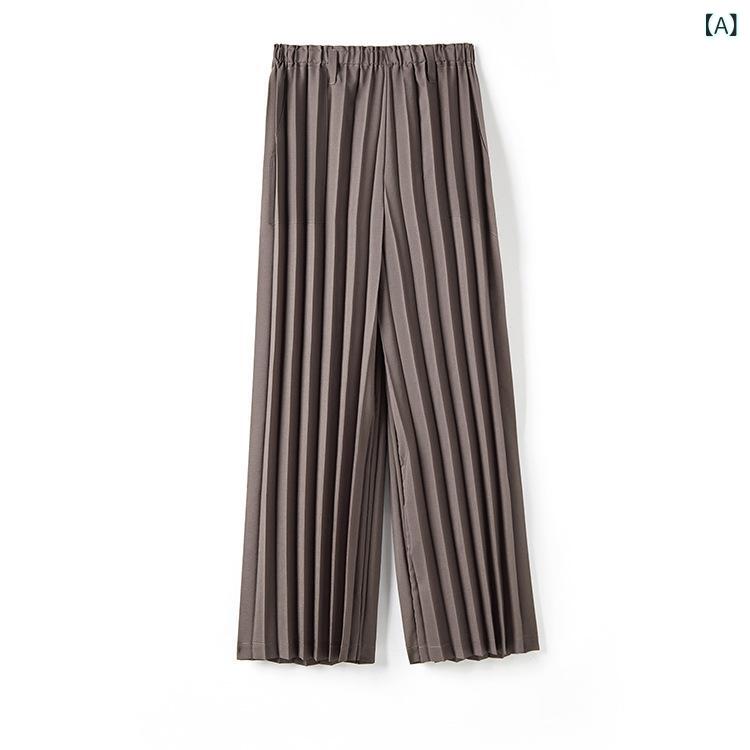パンツ レディース ハイウエスト ロング ワイドパンツ ボトムス ゆったり ルーズフィット ストレートシルエット プリーツ ポケット 立体感 薄手 春夏 ポリエステル カジュアル 伸縮性