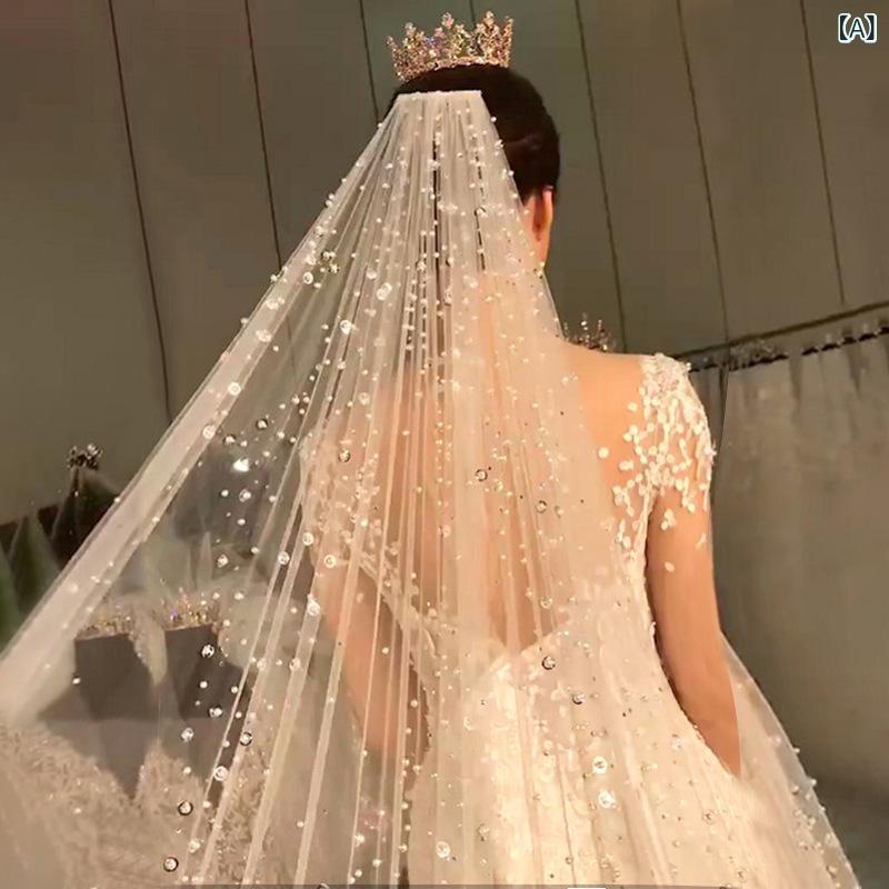 ベール レディース 花嫁 パール ラインストーン トレーン ロング ウェディング 結婚式 前撮り 後撮り レトロ クラシカル きらめく チュール 幻想的 エレガント 4,980円