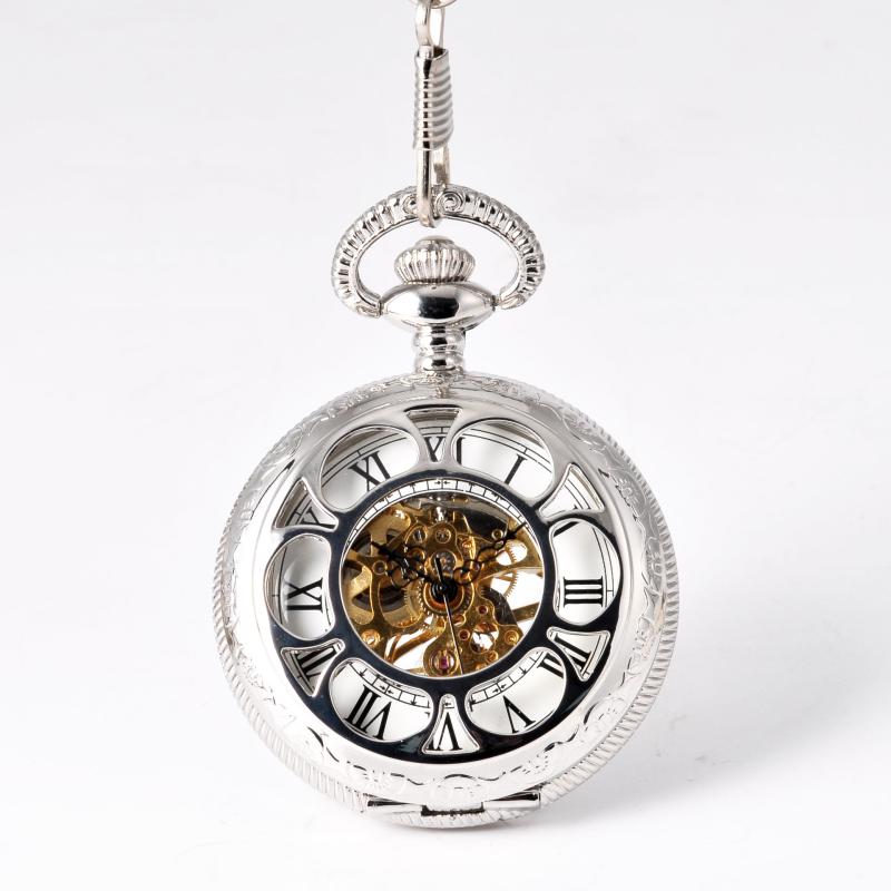 懐中時計 男女兼用 ポケットウォッチ レトロ ヴィンテージ 大型 ビッグサイズ シルバー 銀色 機械式 合金製 花柄 フラワーデザイン カジュアル 普段使い