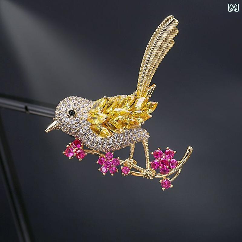 ブローチ レディース 小鳥モチーフ 日韓ファッション アクセサリー カラージルコニア 結婚式 パーティー フォーマル ギフト プレゼント 銅製 電気メッキ加工 ゴールド