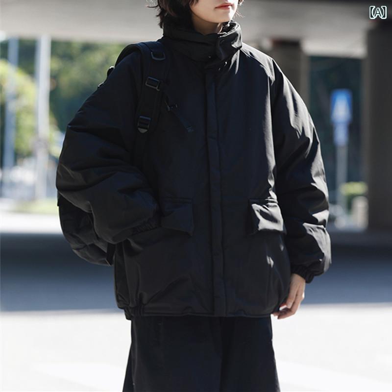 中綿ジャケット メンズ レディース 男女兼用 日系 レトロ スタンドカラー 冬 厚手 防寒 保温 ゆったり アウター ワークテイスト カジュアル ペアルック 着回し ポリエステル 無地 ブラック ブラウン 通勤 通学 普段使い 4,545円