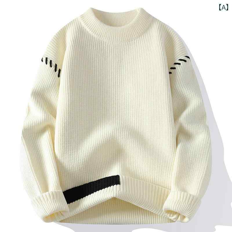 ニット セーター メンズ ハイネック プルオーバー 厚手 ゆったり ルーズフィット ポリエステル ウォッシャブル デイリーユース カジュアル トレンド 若者向け 秋冬