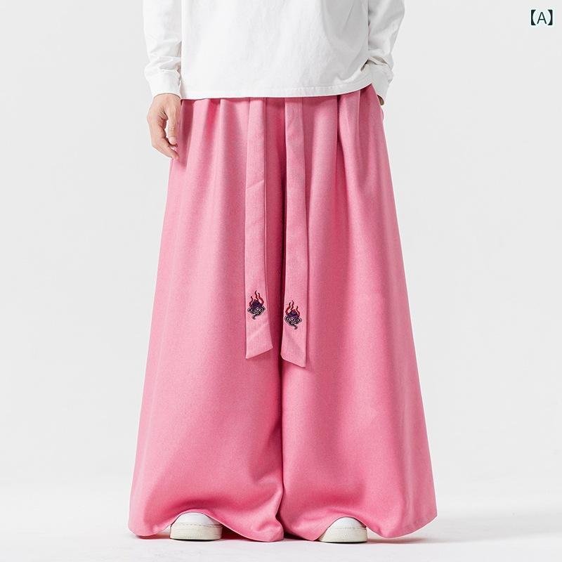 漢服 メンズ ワイドパンツ 裏起毛 厚手 ゆったり 新中華風 カジュアル 大きいサイズ リラックスフィット 防寒 ルームウェア 秋冬 ポリエステル ロング丈 イージーパンツ