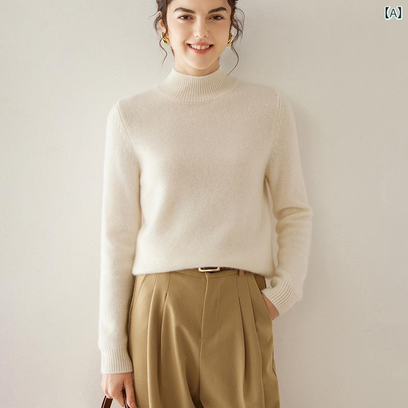 編み物 レディース 成人女性用 秋冬 無地 カシミール ハイネック モックネック スウェーター ゆったり 伸び伸びする相応う トップス ティーシャツ 保温 ふわふわ 肌ざわり似つかわしい 肌付き 通い 飛び切り感