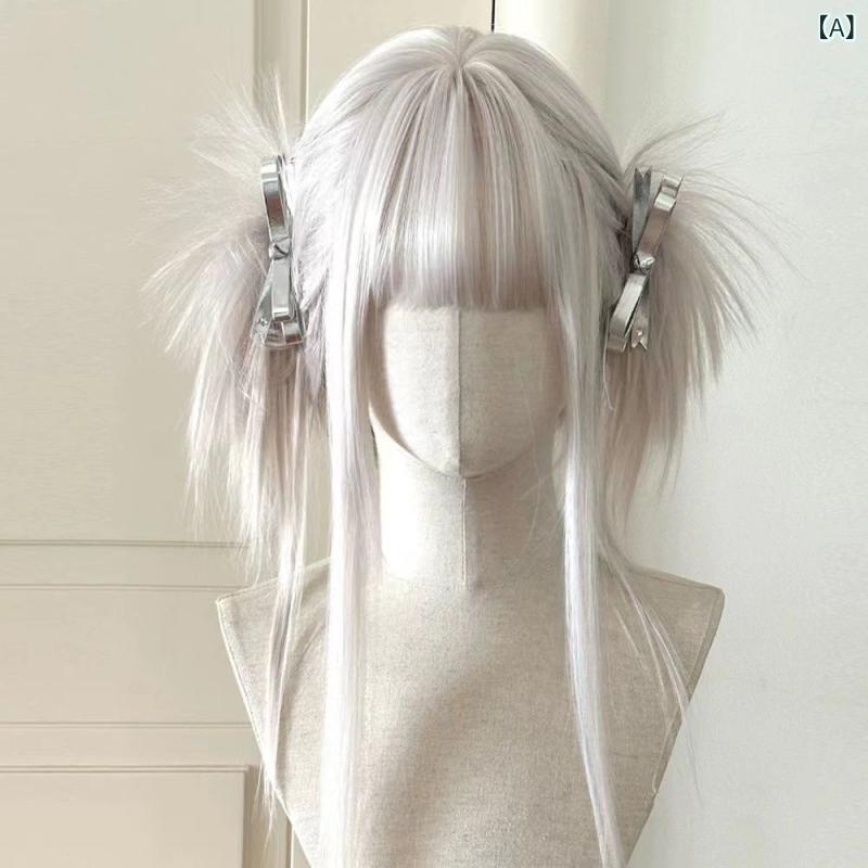 ウィッグ コスプレ ミレニアムバタフライ姫 盛り髪ツインテール ボリュームヘア アイボリー 耐熱ファイバー ぱっつん前髪 マシンメイド フルウィッグ イベント 撮影 仮装