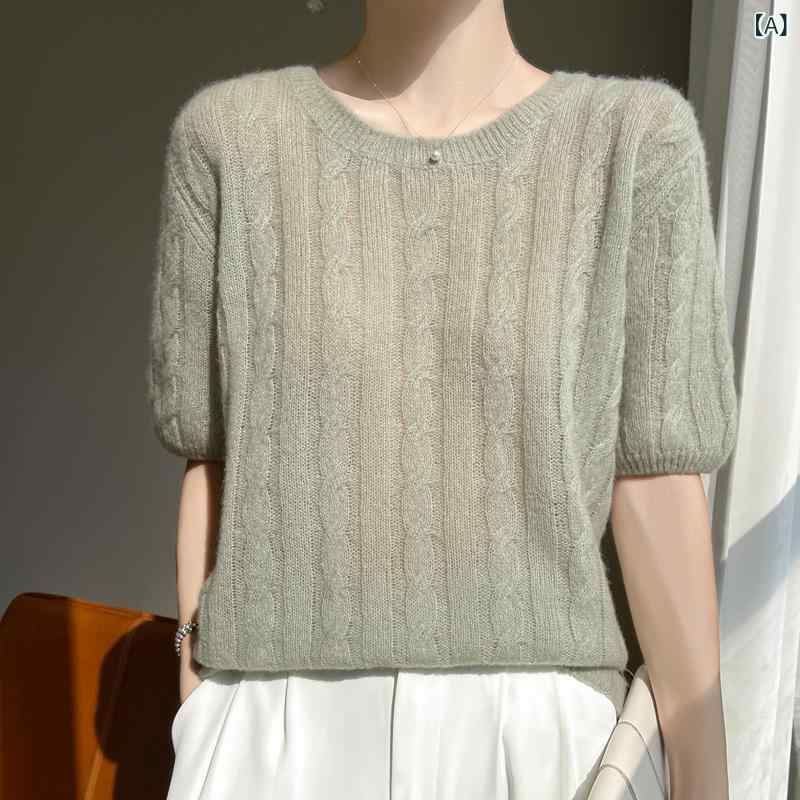 ニット レディース 女性用 カシミヤ シルク混 ソフトタッチ 軽やか リラックス ゆったり オーバーサイズ プルオーバー 五分袖 ハイネック 秋冬 通勤 オフィス カジュアル きれいめ|ラ・グラーヌ