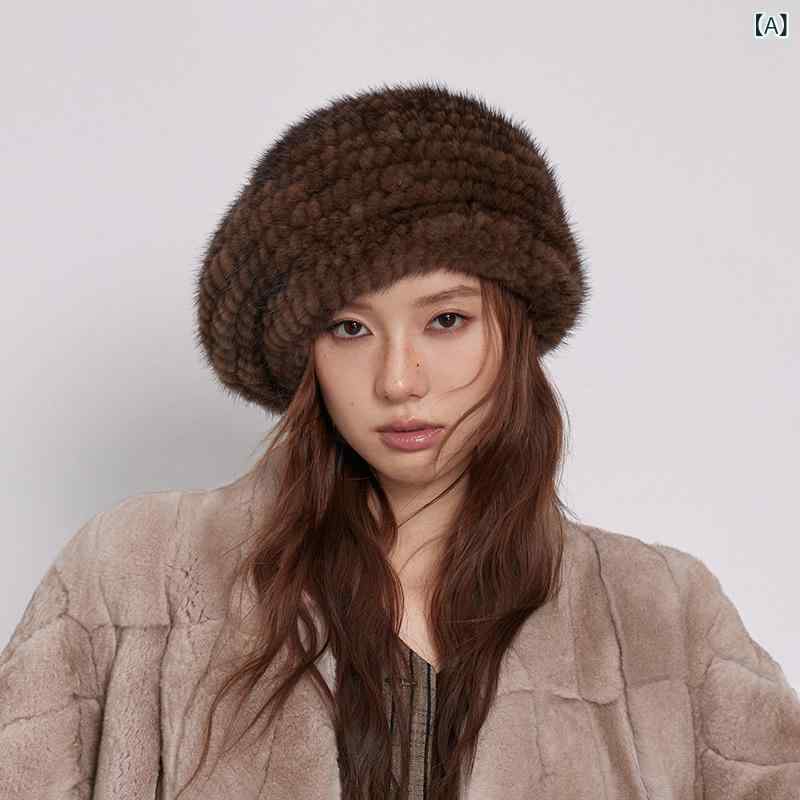 ベレー帽 レディース ミンクファー 手編み 編み込み 防寒 保温 小顔効果 上品 高級感 あったか おしゃれ エレガント デイリー 秋冬