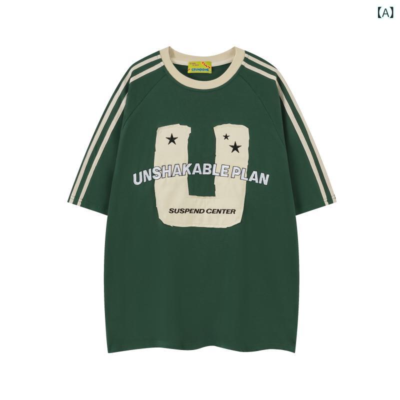 Tシャツ レディース 女性用 アメカジ ヴィンテージ風 アルファベット アップリケ刺繍 半袖 ゆったり ビッグシルエット ストリート スポーティー ヘビーウェイト 厚手 コットン 綿 クルーネック 春夏 トップス 普段使い