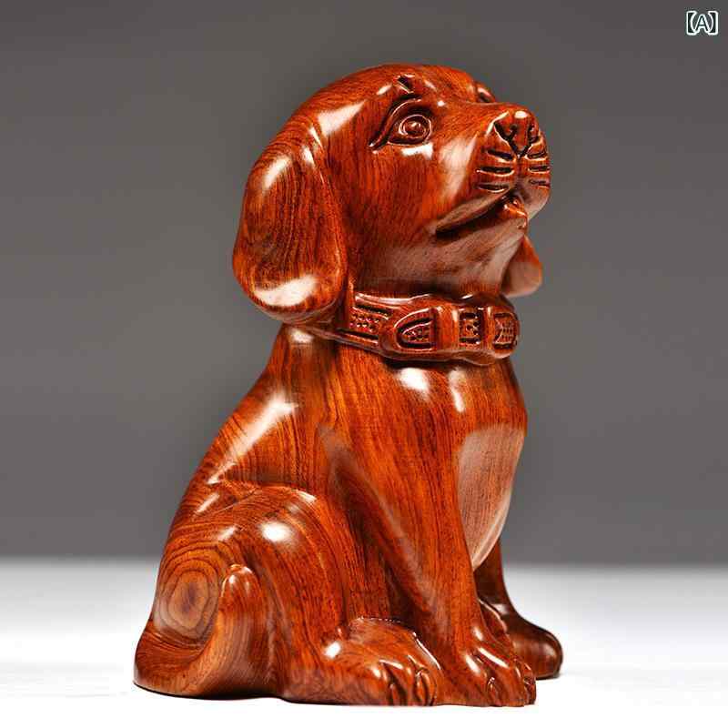 工芸品 カリン木製 紅木 木彫り 干支 犬 置物 新中式スタイル リビング 居間 玄関 テレビ台 書斎 オフィス インテリア オブジェ 高級感