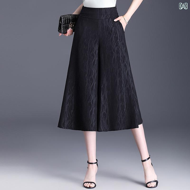 パンツ レディース ハイウエスト ゆったり ワイド キュロット クロップド丈 薄手 接触冷感 涼感 ドレープ感 微ストレッチ 春夏 通勤 オフィス カジュアル ポリエステル