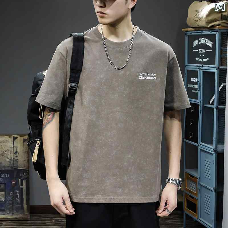 Tシャツ メンズ 男性用 アメカジ ストリート トレンド 綿 半袖 クルーネック ゆったり ビッグシルエット 大きいサイズ 春夏 通気性 快適 カジュアル トップス
