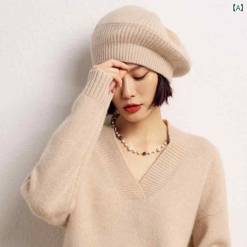 ベレー帽 レディース 女性用 カシミヤ 柔らか ふわふわ 暖か 保温 防寒 上質 厚手 ニット帽 無地 プレーン 秋冬 カジュアル エレガント 通勤通学 ファッション小物
