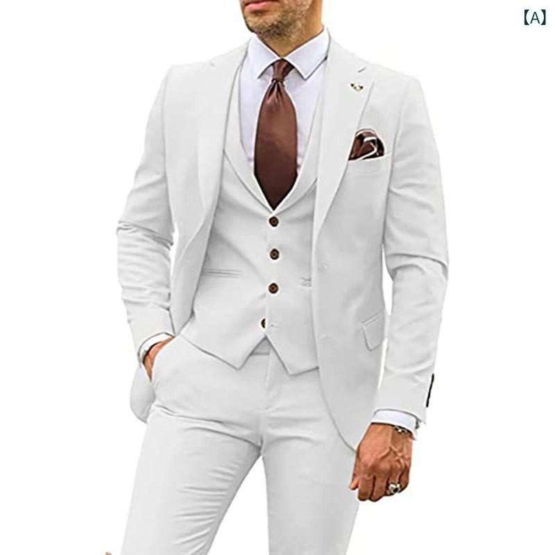 スーツ メンズ パーティー 結婚式 フォーマル 新郎 ウェディング ビジネス オフィスカジュアル タキシード ジャケット スリーピース スリムフィット 春秋 綿混