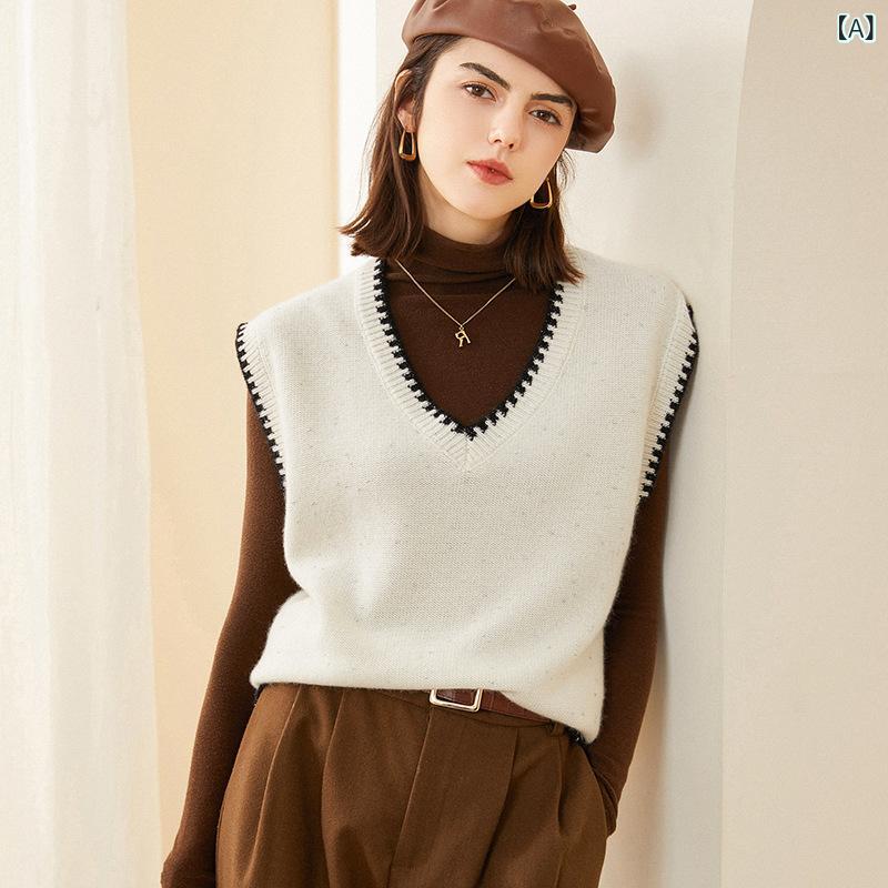 ベスト レディース Vネック ノースリーブ カシミヤ プルオーバー ニット ジレ ショート丈 秋冬 防寒 保温 無地 きれいめ オフィス 通勤 スクールスタイル｜ラ・グラーヌ 13,320円