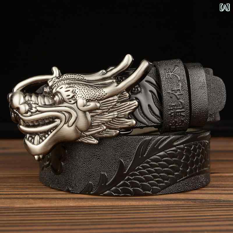 ベルト メンズ 男性用 迫力飛龍 龍頭バックル 牛革 スムースバックル 個性的 ファッション おしゃれ ビジネス カジュアル 普段使い ブラック ブラウン