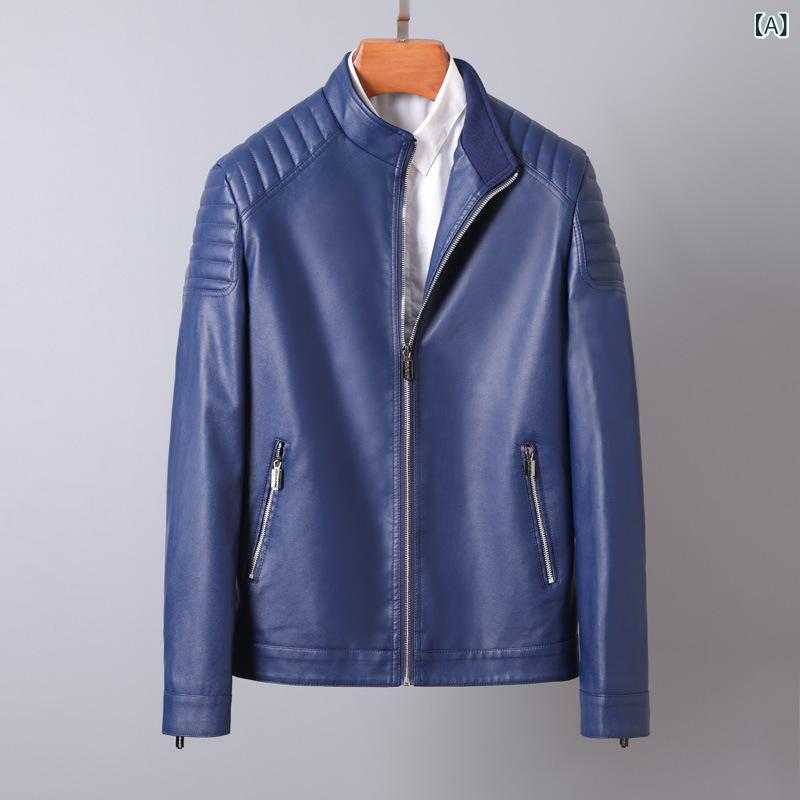 レザージャケット メンズ 男性用 薄手 スリムフィット PUレザー フェイクレザー ビジネス ライダース ブルゾン スタンドカラー ジップアップ 韓国ファッション 春秋 カジュアル しわになりにくい アウター