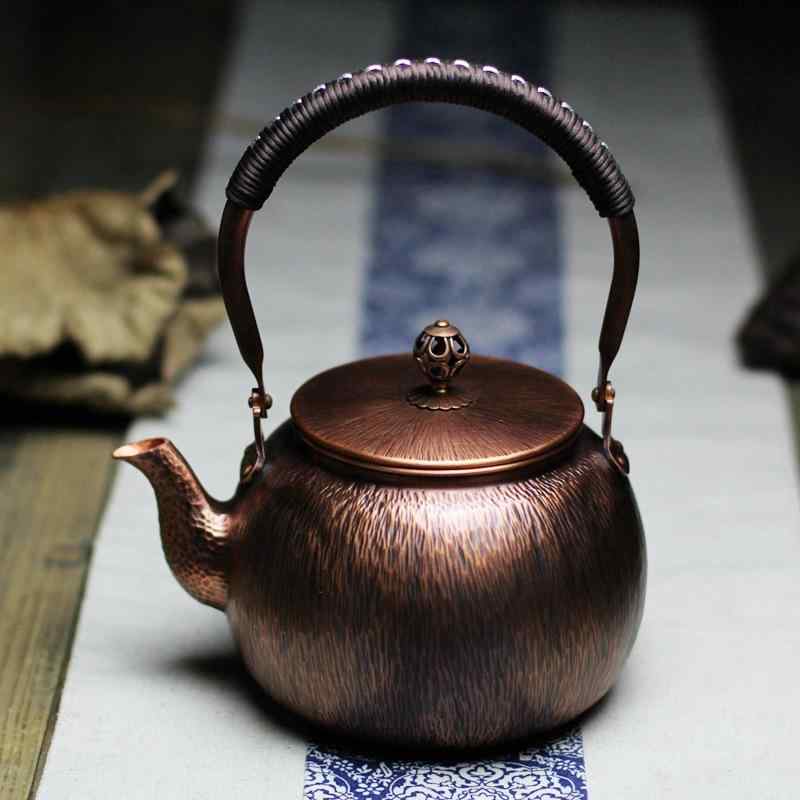 茶器 急須 ティーポット 手作り 純銅製 やかん 湯沸かし 煮出し 中華風 功夫茶 レトロ アンティーク調 木須紋 燗酒器 酒器 茶道具 来客用 おしゃれ 上品｜ラ・グラーヌ