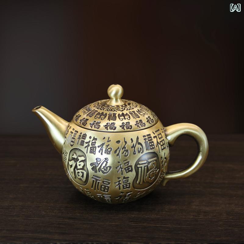 金管楽器製 飾りつけ 芸術品 景観 百福浮き彫り 龍鳳文様 手持ち部分付き添い人 急須 茶器 身寄り用 室内装飾 飾りつけ オブジェ 中華風 御前上等感 紅茶ひと休み 呉れて遣る品 思わしい