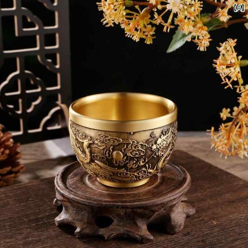 飾りつけ 銅製 金管楽器製 双龍 龍鳳 茶器 酒器 ポット 水滴型 小型 ミニ 芸術品 中華風 レトロ アンティーク調 飛び切り感 褒めたたえる用 室内装飾 学習机とっ始め 飾りつけ オブジェ