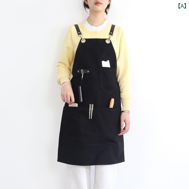 エプロン メンズ レディース 男女兼用 厚手 キャンバス 帆布 作業用 理髪師 美容師 カフェ ミルクティー店 飲食店 キッチン ガーデニング 防汚 シンプル 無地 ブラック カーキ フリーサイズ