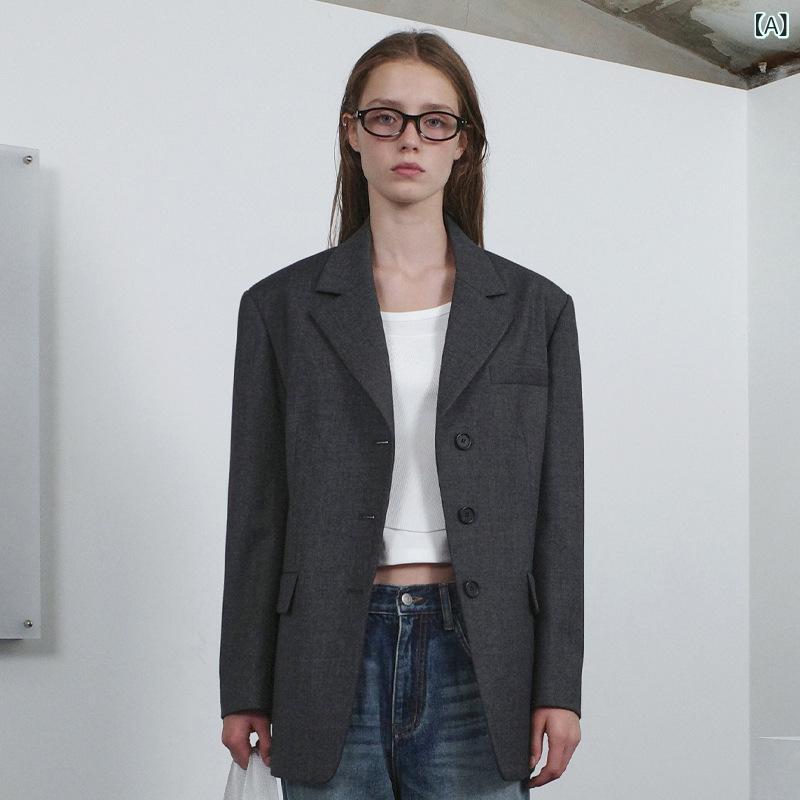 テーラードジャケット レディース 女性用 グレー ウール 羊毛 長袖 秋冬 デザイナーズ 個性的 モード系 オフィス カジュアル 通勤 きれいめ フォーマル ブレザー アウター｜ラ・グラーヌ