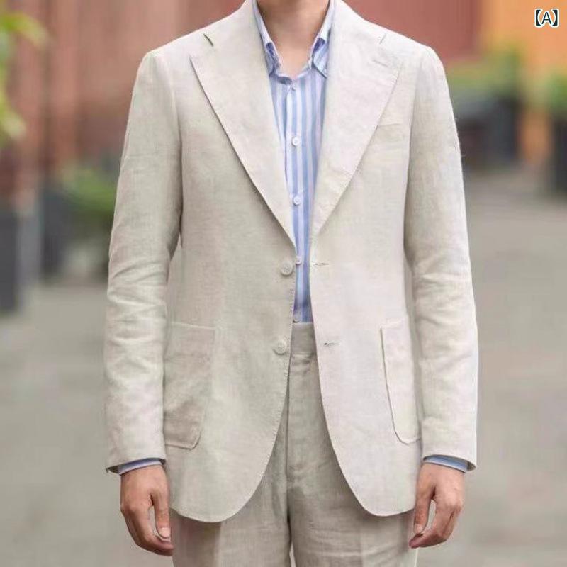 上衣 メンズ 成人男性用 春夏 リネン 麻 薄っぺら 軽さ ナポリ表現スタイル イタリアン レトロ ビンテージ か細い填まる スポーツジャケット 心地よい 無地 照明ランプ色合い