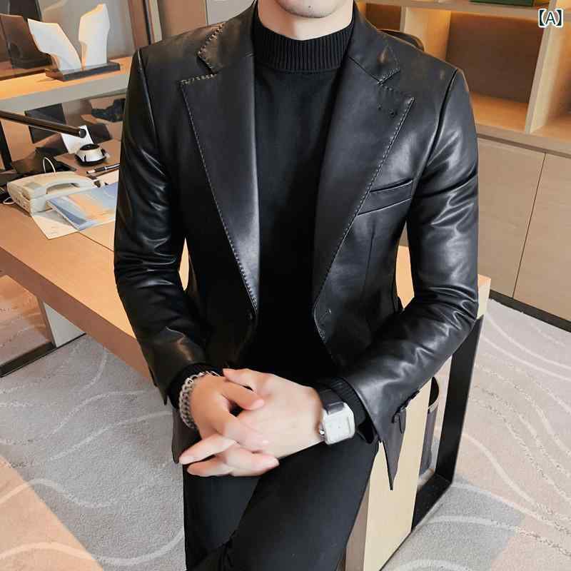なめし革上衣 メンズ 成人男性用 御膳上等感 なめし革 テーラードジャケット か細い嵌まる 2つ名取り草 シングル前胸部 テーラードカラー 継ぎ切れ衣嚢 長袖 レギュラー丈 心地よい 商行為 通い 普段使い走り 無地 ポリエステル 否鉄 シワになり スーツ-メンズファッション