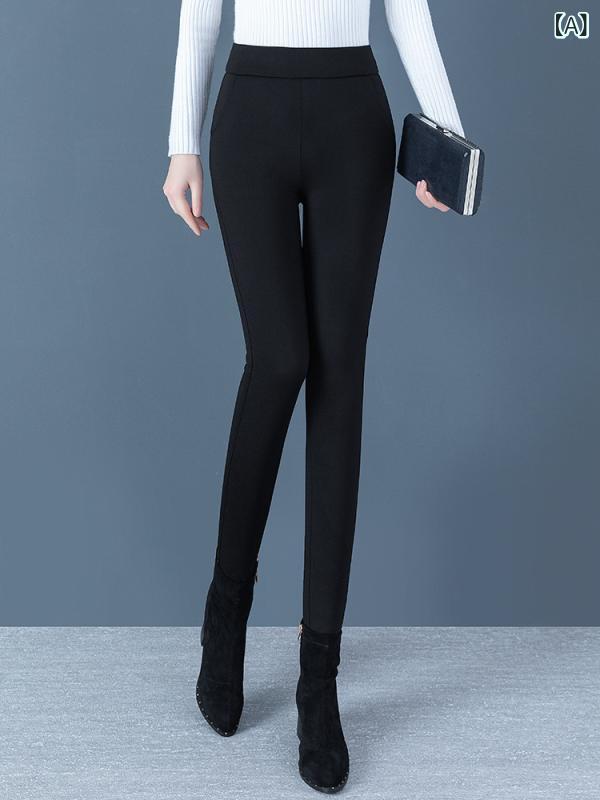 パンツ レディース ハイウエスト スキニー テーパード 細身 スリム 美脚 着痩せ ロング丈 コットン ポリエステル混紡 ストレッチ ブラック カジュアル 通勤 オフィス 普段使い 春秋｜ラ・グラーヌ