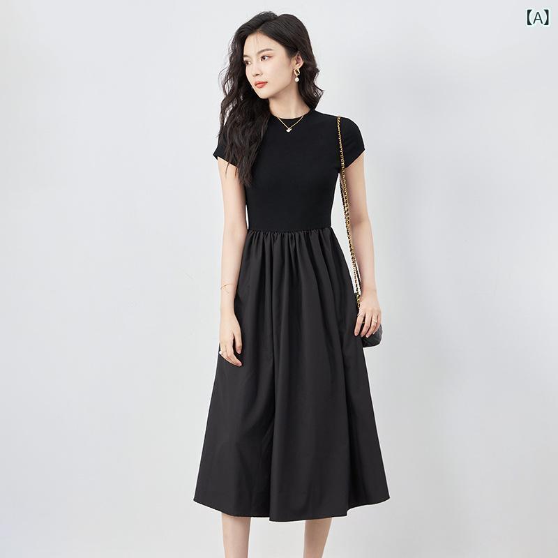 衣裳 レディース 夏物 編み物 伸ばすこと 小っちゃい向け か細い A伝達ルート 真っただ中丈 ラウンドのど首 半袖 ティーシャツ 真っただ中酉の方角 黒 無地 うつり変わり 心地よい フレンチ 精神状態 女子らしい レトロ