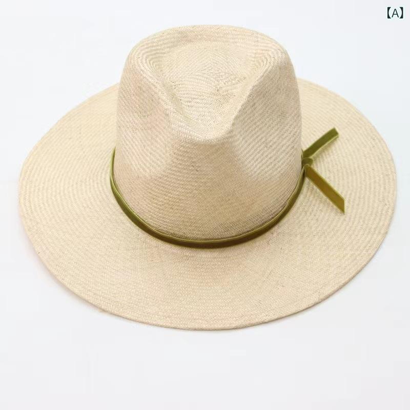 麦わら帽子 レディース 夏用 広いつば 日よけ 通気性 草編み ベルベットリボン ジャズ風 レトロ フレンチスタイル エレガント デザイン 軽量 快適 ファッション｜ラ・グラーヌ