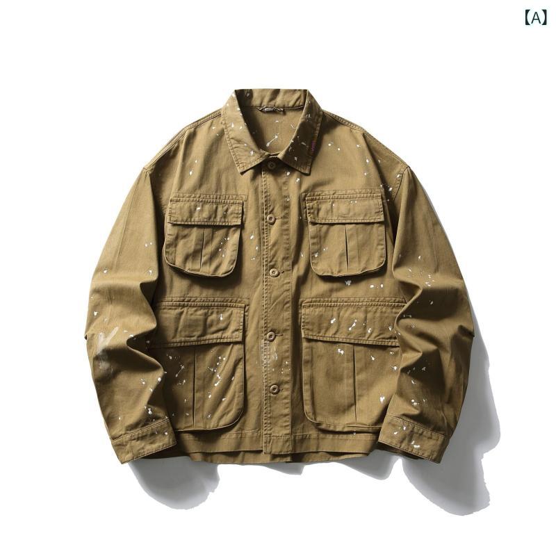 上衣 メンズ 歳月 ルーズフィット マルチ隠し 細工物表現スタイル ラペル色つや 綿原料品 透人となり 防風性 中長丈 長袖 直裾 編み目隠し 心地よい アウター 日常使い走り 第一義的