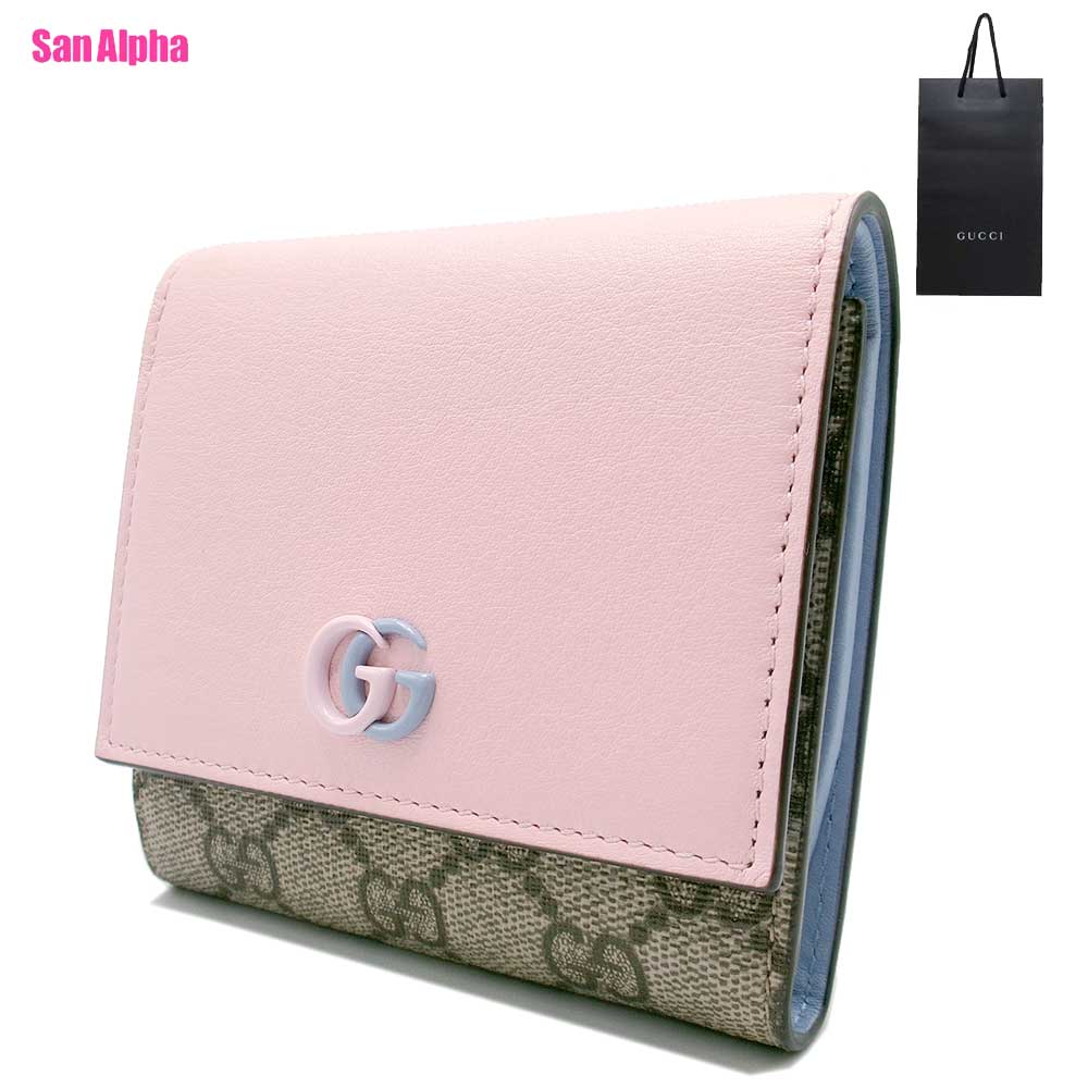 【1000円OFFクーポン】GUCCI グッチ 二つ折り財布 レディースGGマーモント GGスプリーム レザーミニ コンパクト ウォレット小銭入れあり790062 AADQG 5944ピンク系&times;ベージュ系ブティックライン｜SanAlpha（サンアルファ）