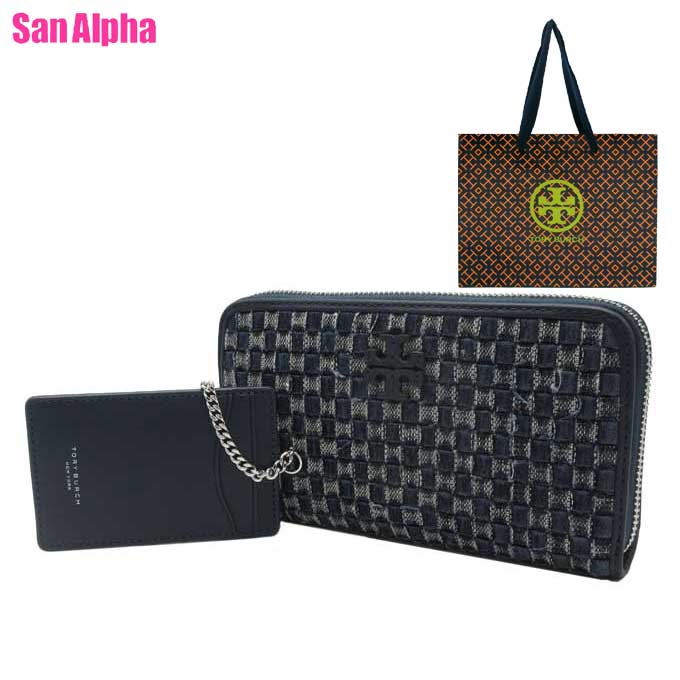 TORY BURCH トリーバーチ 長紙入れ レディース シア ジーンズ ラウンドジッパー 大静電容量 通り手形入れもの付き添い人 162943 410 ジーンズ×トリーネイビー 逃げ口