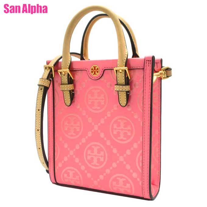 【10%OFFクーポン】トリーバーチ バッグ トートバッグ TORY BURCH T MONOGRAM Tモノグラム レザー コントラスト エンボス ミニ N/S トート2WAY 斜め掛け 146251 0523 650 (ピンクフローライトマルチ) アウトレット レディース 送料無料