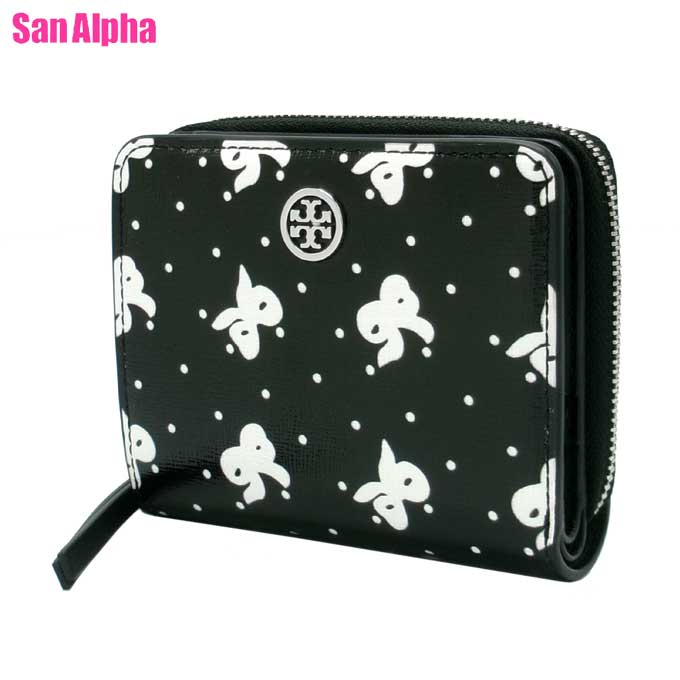 【1000円OFFクーポン4/10 01:59迄】トリーバーチ 財布 二つ折り財布 (小銭入れ有り) TORY BURCH ROBINSON コーティングレザー エンブレムロゴ リボン ドット プリント 166031 1024 001 BLACK TOSSED BOW (ブラック) ブティックライン レディース 送料無料 15,840円