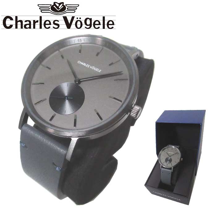【1000円OFFクーポン4/10 01:59迄】シャルルホーゲル 腕時計 Charles vogele クオーツ レザーベルト ラウンド 円形 V0720 G57 (金具：ガンメタル系×グレー系) アクセサリー メンズ 送料無料