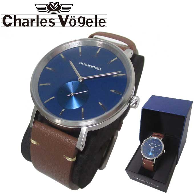【1000円OFFクーポン4/10 01:59迄】シャルルホーゲル 腕時計 Charles vogele クオーツ レザーベルト ラウンド 円形 V0720 S04 (金具：シルバー系×ブラウン系) アクセサリー メンズ 送料無料