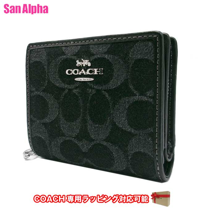 【1000円OFFクーポン4/10 01:59迄】コーチ 財布 二つ折り財布(小銭入れ有り) COACH シグネチャー デニム メタルロゴ Cチャーム スナップ ウォレット パスケース付き CDF22 SV/BK (ブラック) アウトレット レディース 送料無料