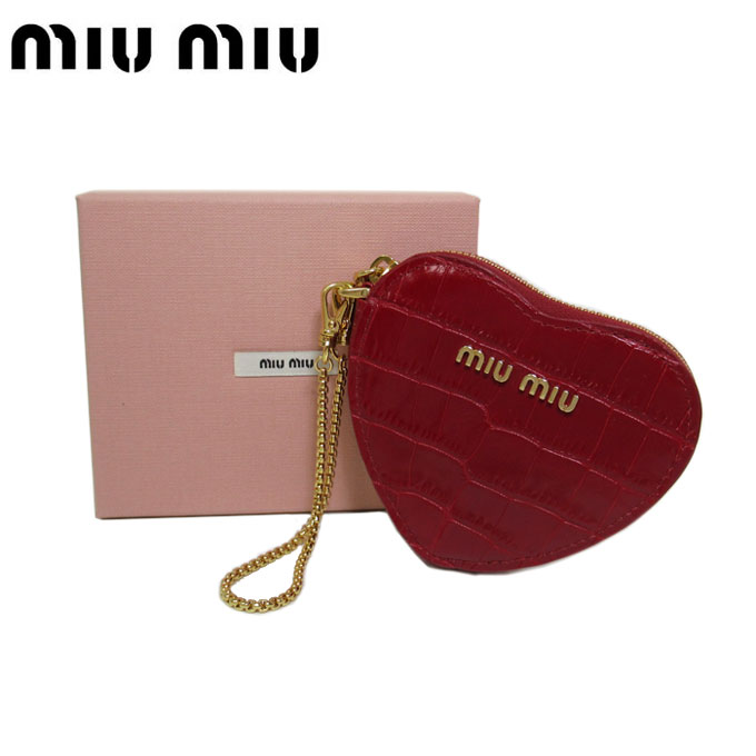 受賞店舗 1000円offクーポン配布中 決算sale ギャラ無し ミュウミュウ アウトレット Miu Miu 財布 5tl358 クロコ調レザー ハート チェーン付き コインケース こ銭入れ 小物入れ ポーチ St Cocco Fuoco レディース 母の日 ギフト 再再販