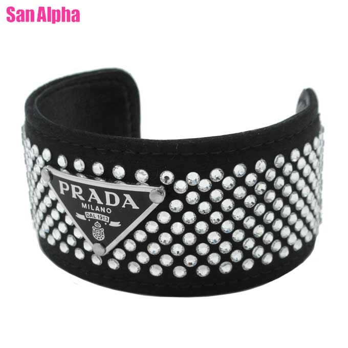 さプラダ　ブレスレット　バングル　三角ロゴ　ブラック　レディース PRADA（プラダ） ブレスレット バングル トライアングルロゴ ブラック